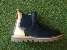 Load image into Gallery viewer, Petasil Kloud Chelsea Boot in Navy & Rose Gold