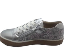 Load image into Gallery viewer, Petasil Annie Silver Leather & Snakeskin effect lace up