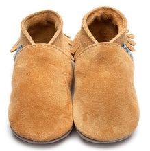 Load image into Gallery viewer, Inch Blue Moccasin Tan Suede Baby Shoes