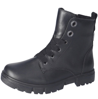 Ricosta Suri Black Leather Girls Lace Up Ankle Boots