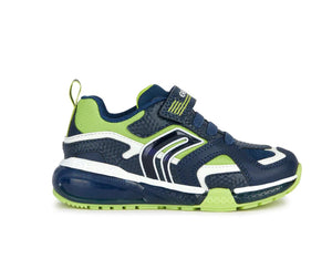 Geox J Bayonyc Navy/Lime Light Up Trainers