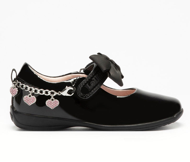 Lelli Kelly Angel Pink Heart Black Patent Leather School Shoe - LKSA8224