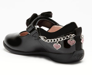 Lelli Kelly Angel Pink Heart Black Patent Leather School Shoe - LKSA8224