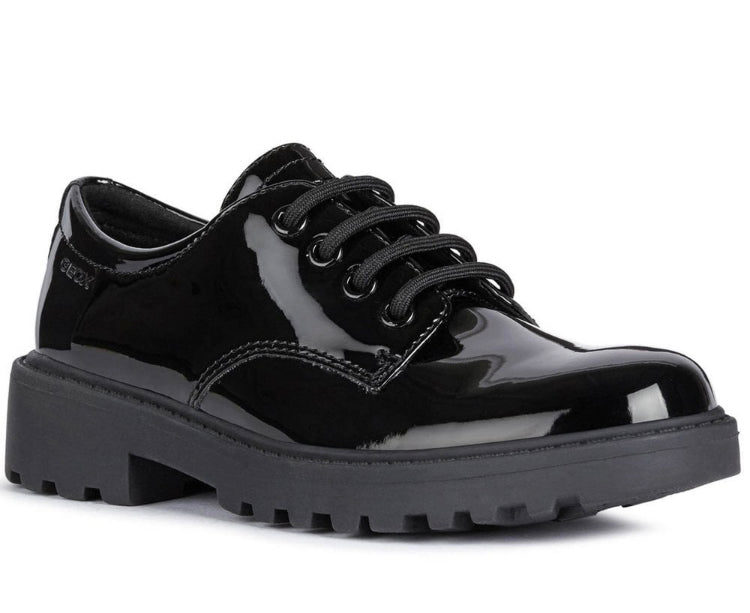 Geox Casey Black Patent Leather Lace Up