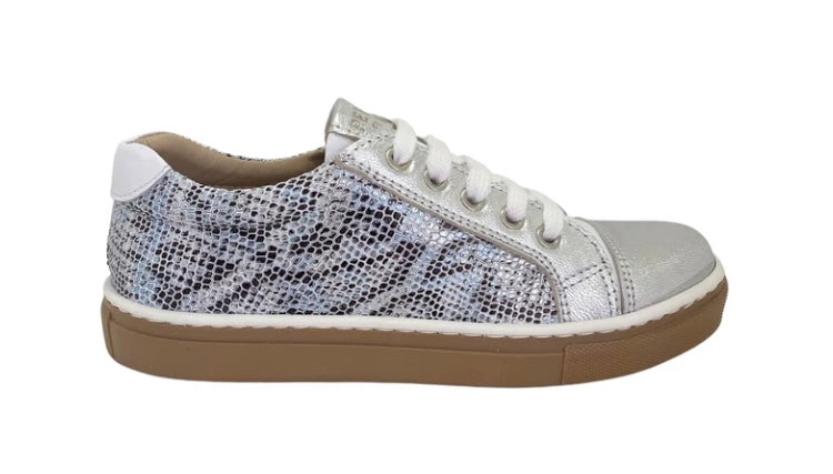 Petasil Annie Silver Leather & Snakeskin effect lace up