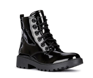 Geox Casey Black Patent Lace Up Boot