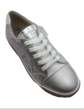 Load image into Gallery viewer, Petasil Annie Silver Leather &amp; Snakeskin effect lace up