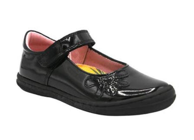 Petasil Donna Black Patent F fitting School shoe